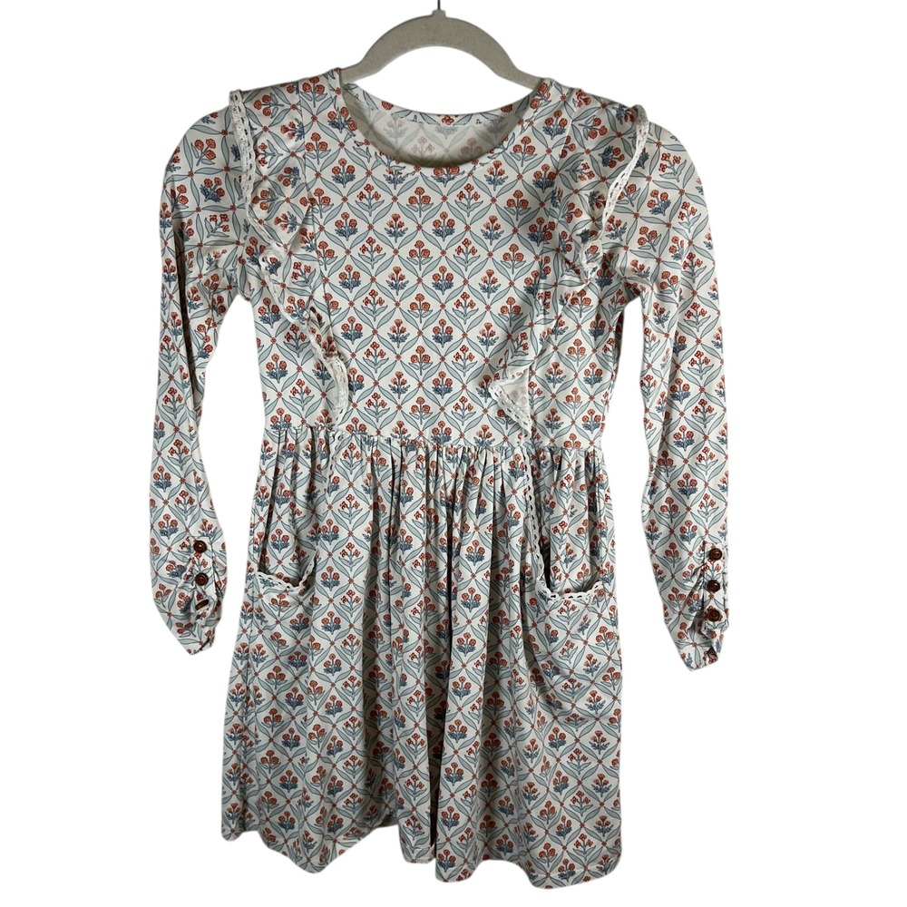 Serendipity Shrimp and Grits Kids Floral Ruffle Dress Blue Coral XL 9-10